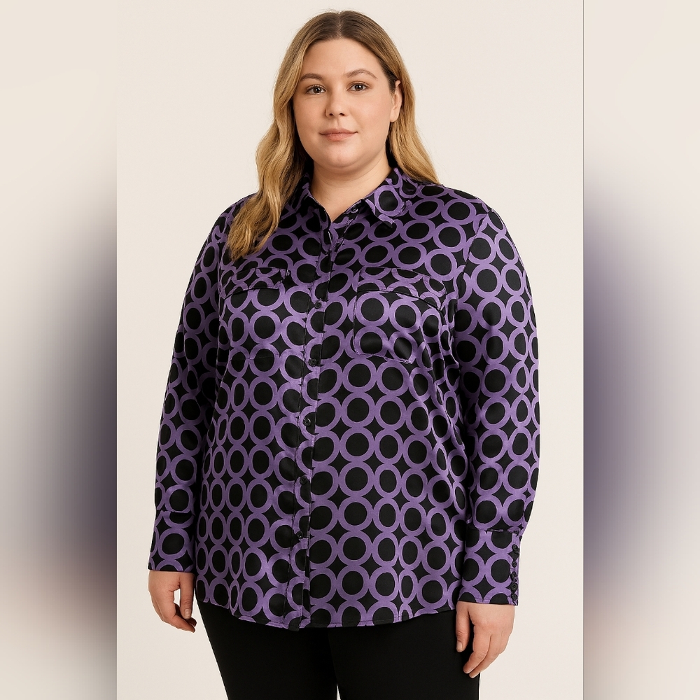 Purple and Black Circle Pattern Blouse - image 3